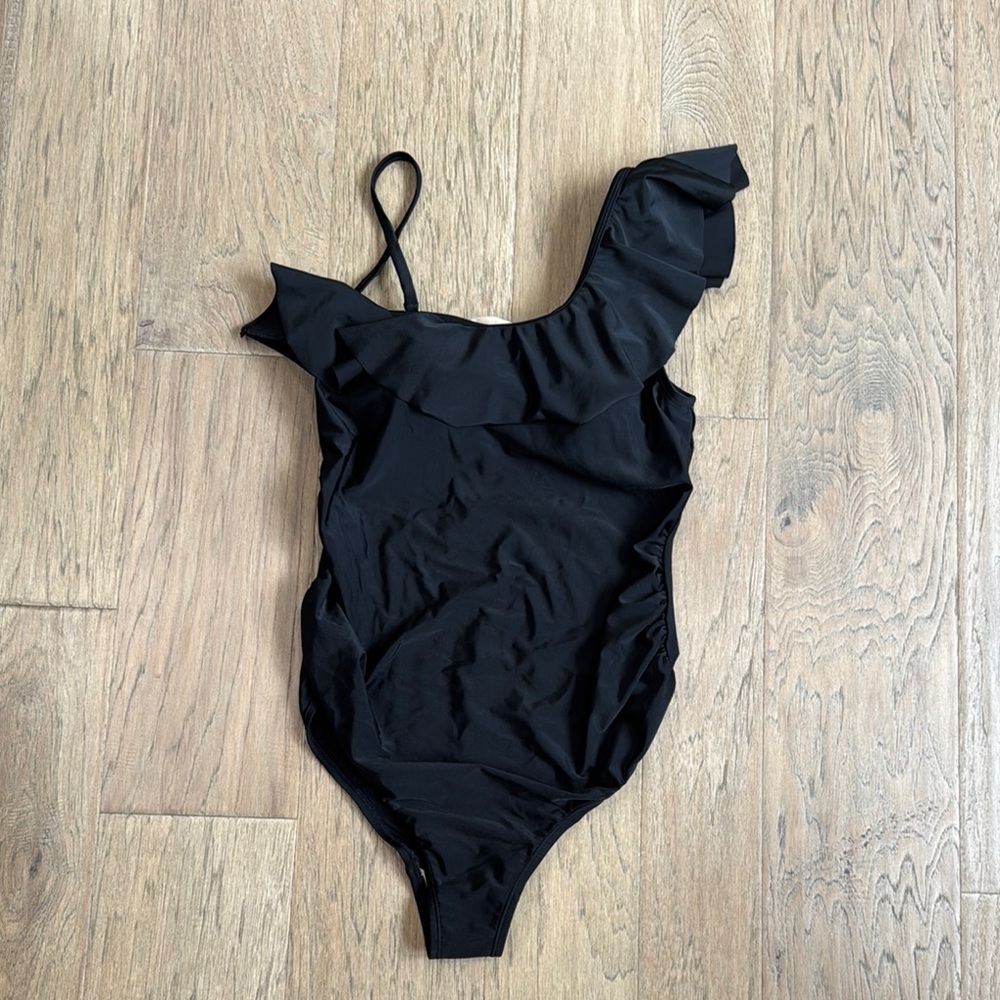 BEACH BUMP™ RUFFLE FRONT ONE SHOULDER MATERNITY SWIMSUIT UPF 50+ SIZE SMALL - Picture 2 of 7